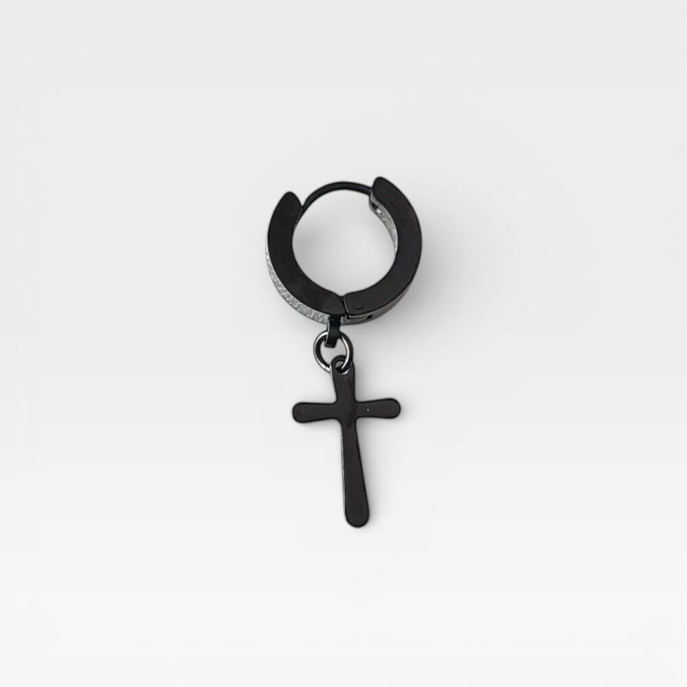 Black Titanium Steel Cross Dangle Earring